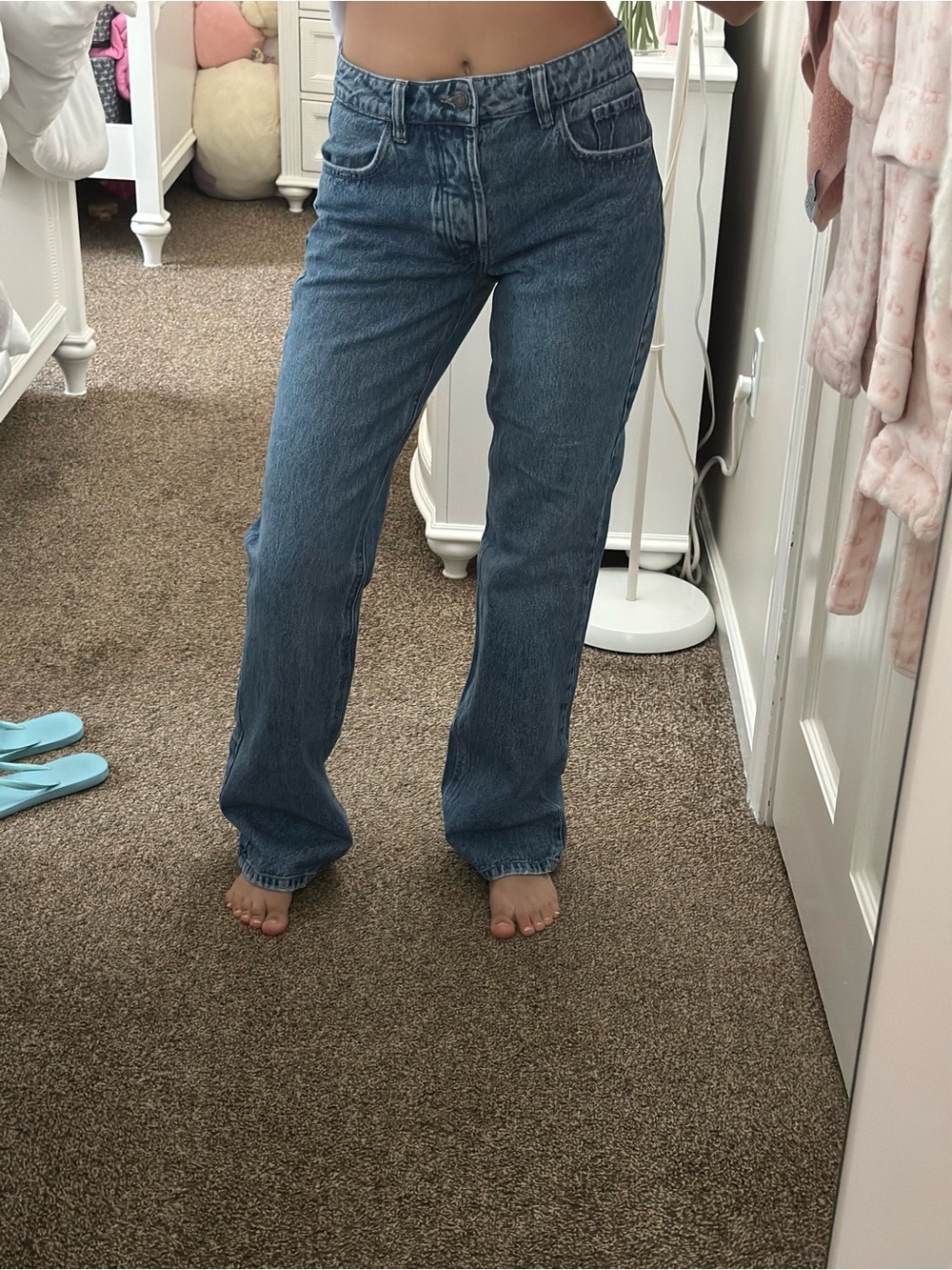 stradivarius Women's Straight-Leg Medium Blue Jeans